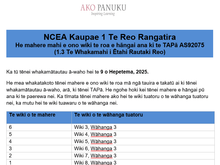 NCEA Level 1 Te Reo Rangatira (1.3) - Exam Countdown